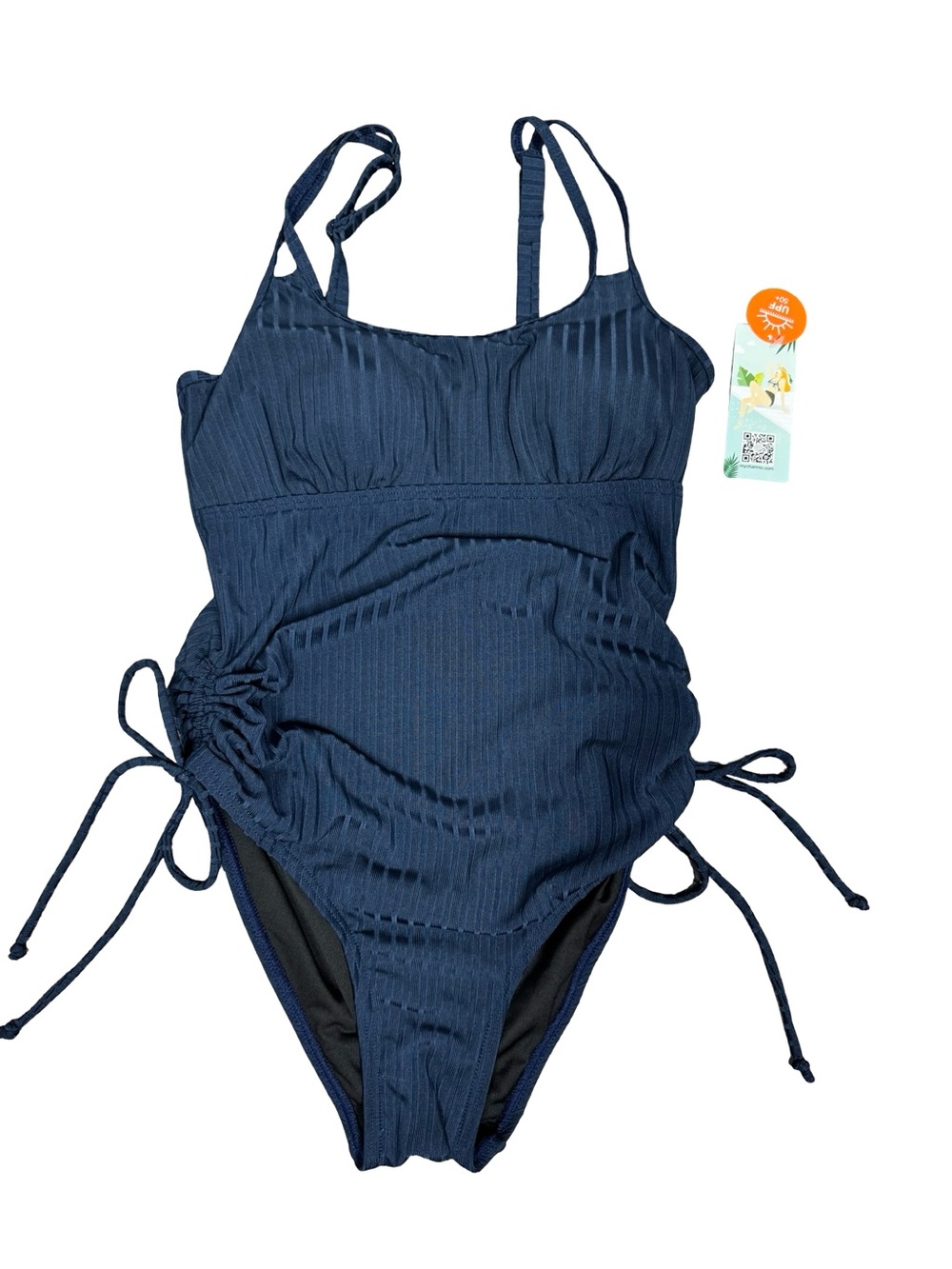 Ribbed Navy One-Piece Swimsuit with Side Ties SZ S
